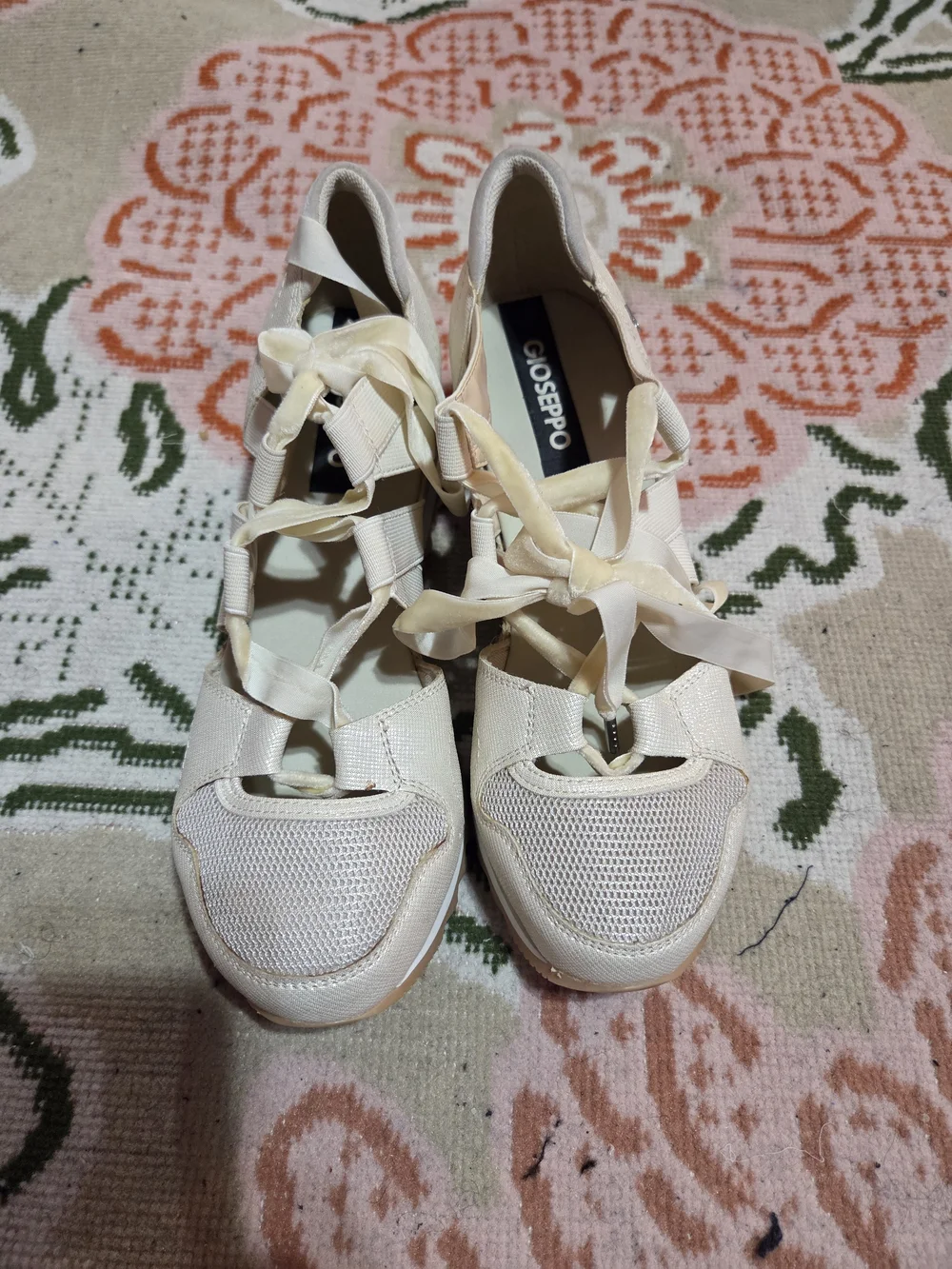 Lace-Up Espadrille Wedge Sandals - Cream